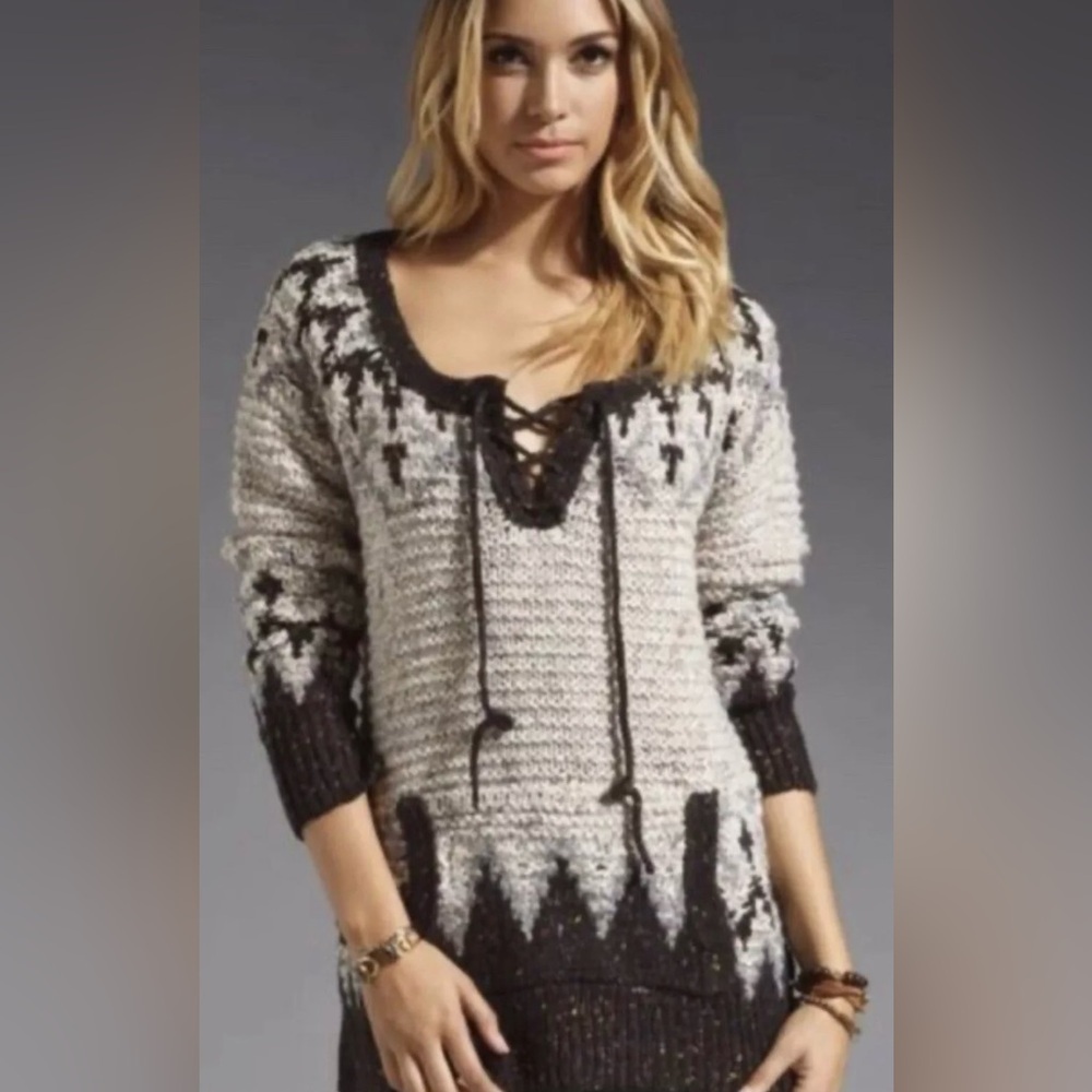 Free People Love Bug Chunky Nordic Lace Up Sweater